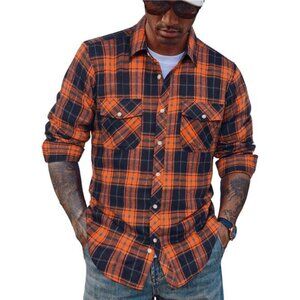 PJ PAUL JONES Mens Flannel Plaid Shirt Casual Long Sleeve Button Down Shirts